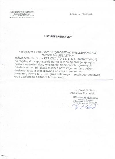 KT7 CNC - list referencyjny Tucholski